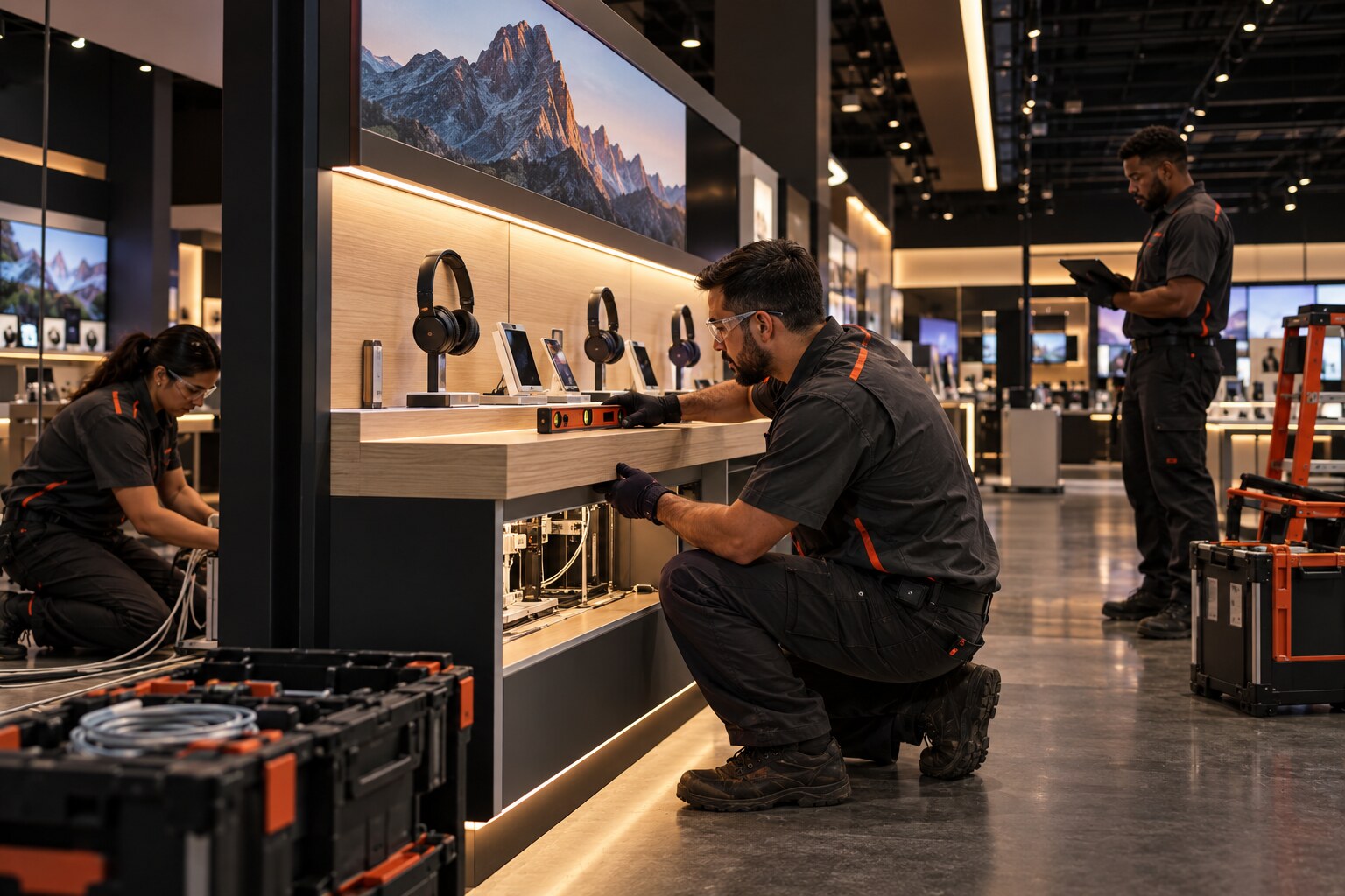 M60 crew installing a retail technology display